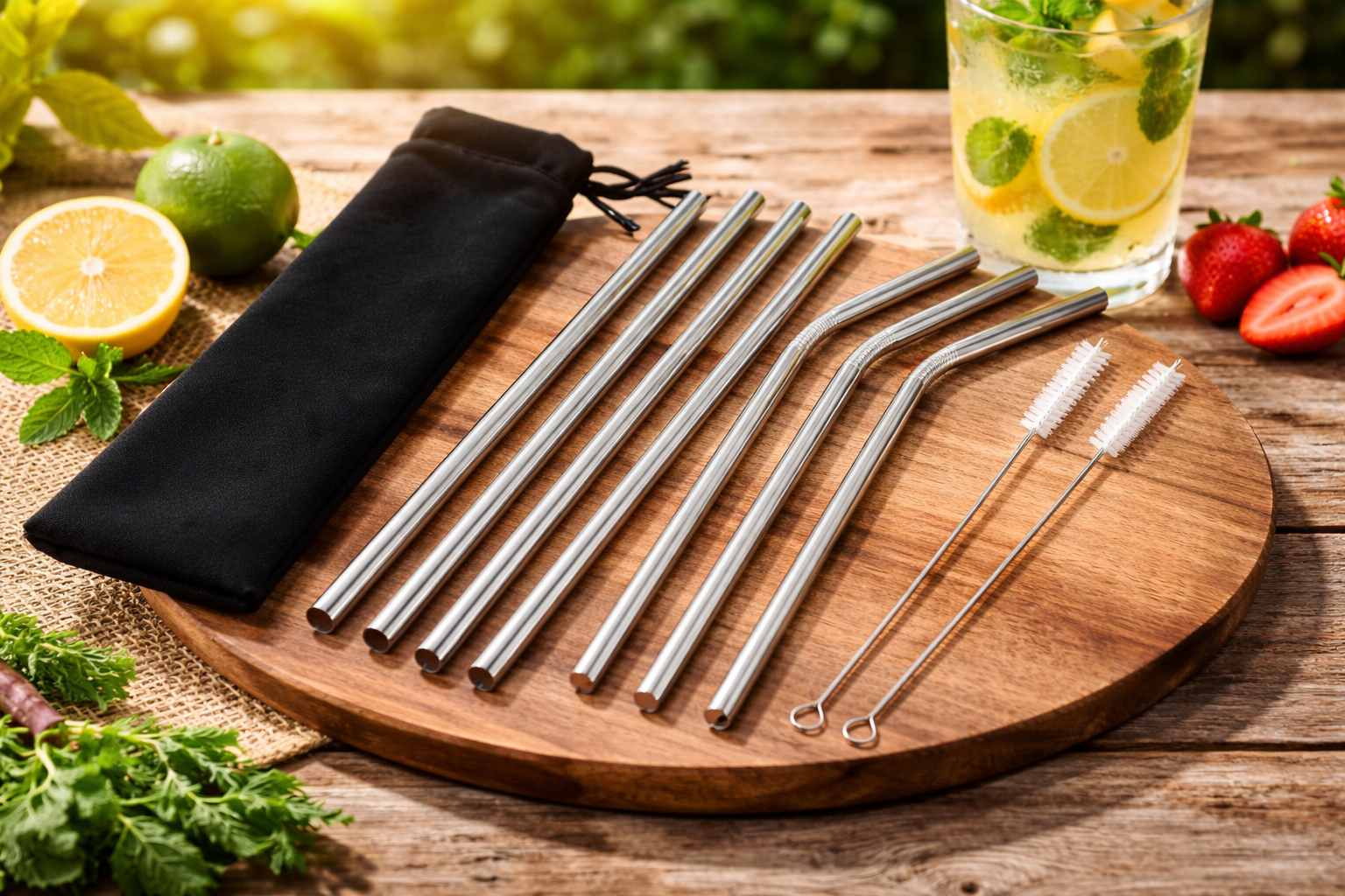 Premium Reusable Stainless Steel Straws Set (10 Pack)